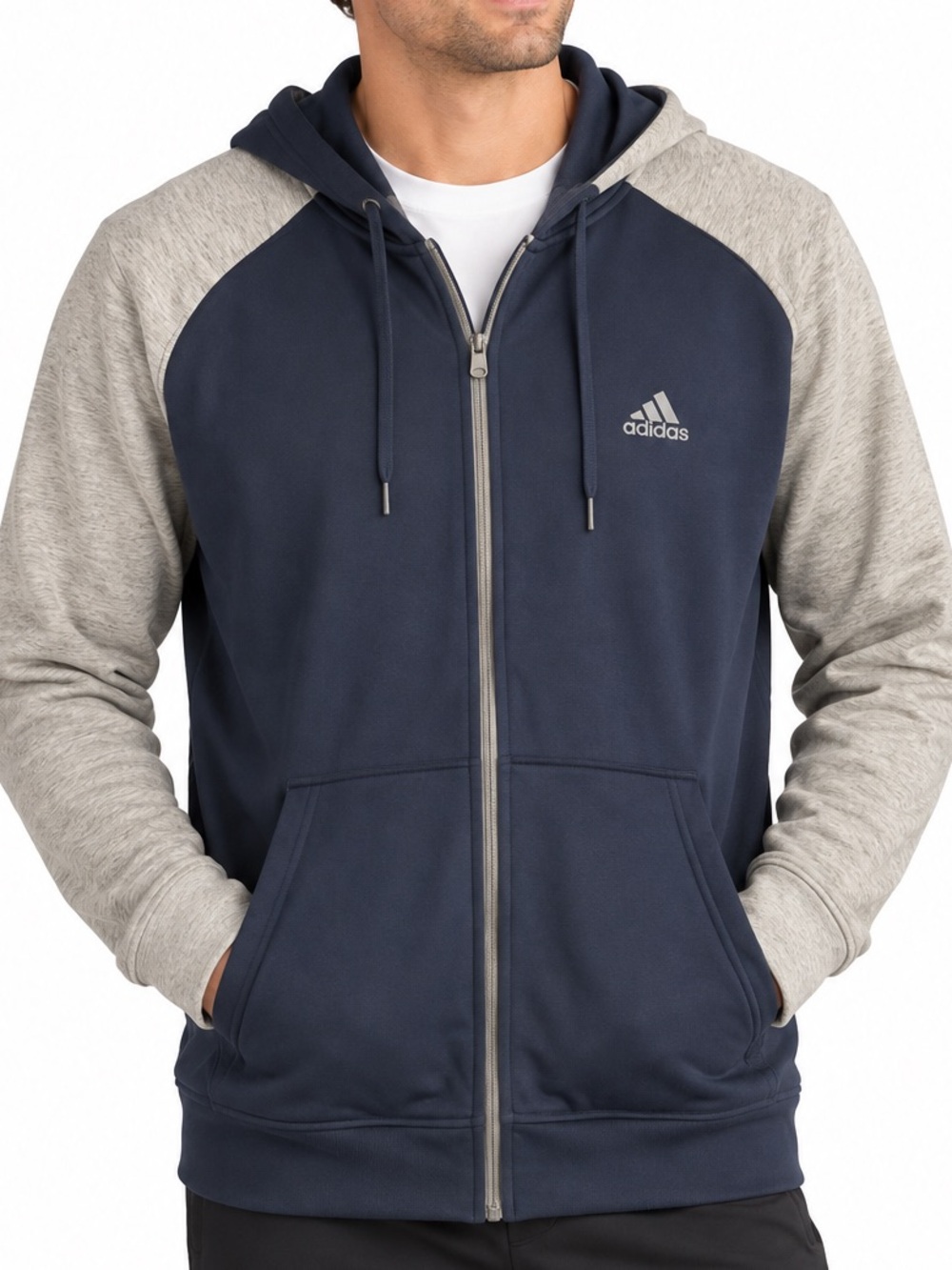 Adidas ClimaWarm Men’s Large Full Zip Hoodie Navy Gray Sweatshirt Jacket